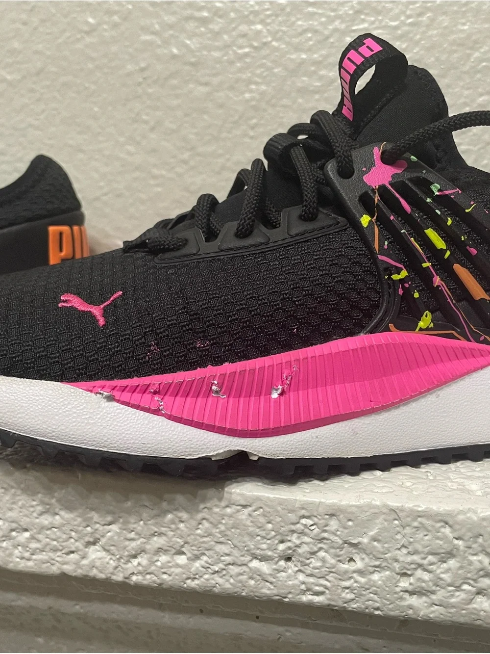 Puma Women's Black & Hot Pink Athletic Running Shoes with Neon Splatter